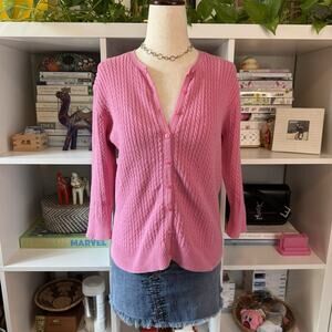 Vintage Old Navy Cable Knit 3/4 Length Sleeve cardigan sweater Wms Pink Sz L